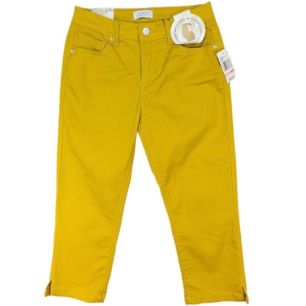 NEW Curve Appeal Capris Womens 2 26 Yellow Modern Tummy Tucking Shaping Preppy